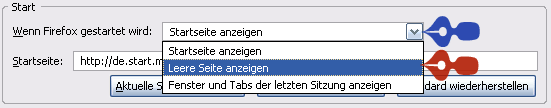 Keine Startseite aufrufen